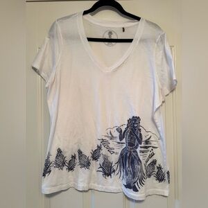 Tommy Bahama Comfy Women's White Tropical Graphic V-Neck Top, Size XL